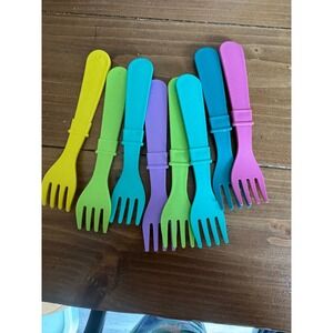 Re-Play Recycled Plastic Kids Forks Set of 8 Colorful BPA‎ Free Toddler Utensils